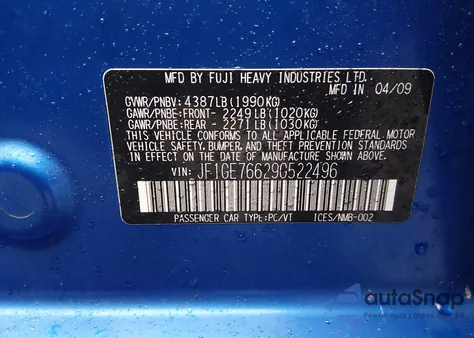 2009 Subaru Impreza Wrx z USA, uszkodzony, nr VIN JF1GE76629G522496